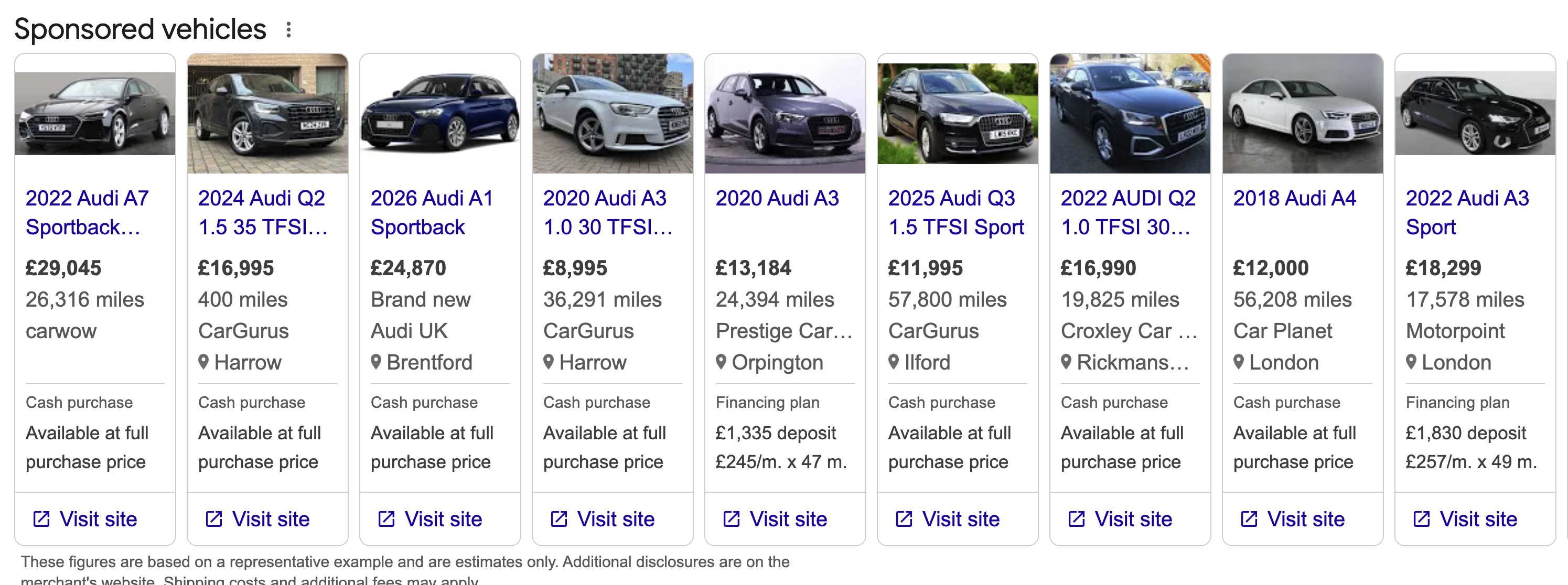 Google Vehicle Ads in search results